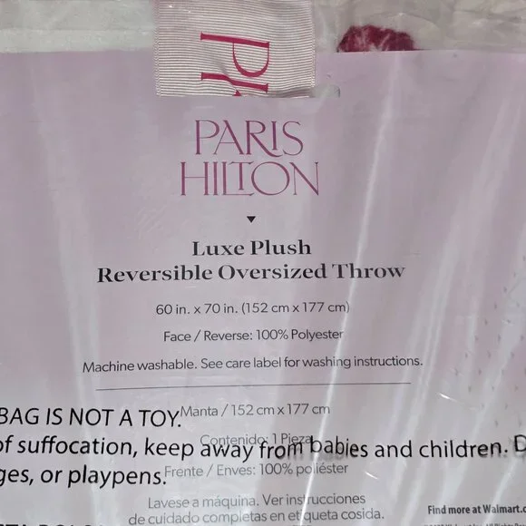 Paris Hilton That's Hot Luxe Plush Oversized Reversible Pink Throw, for Adults - Picture 4 of 4